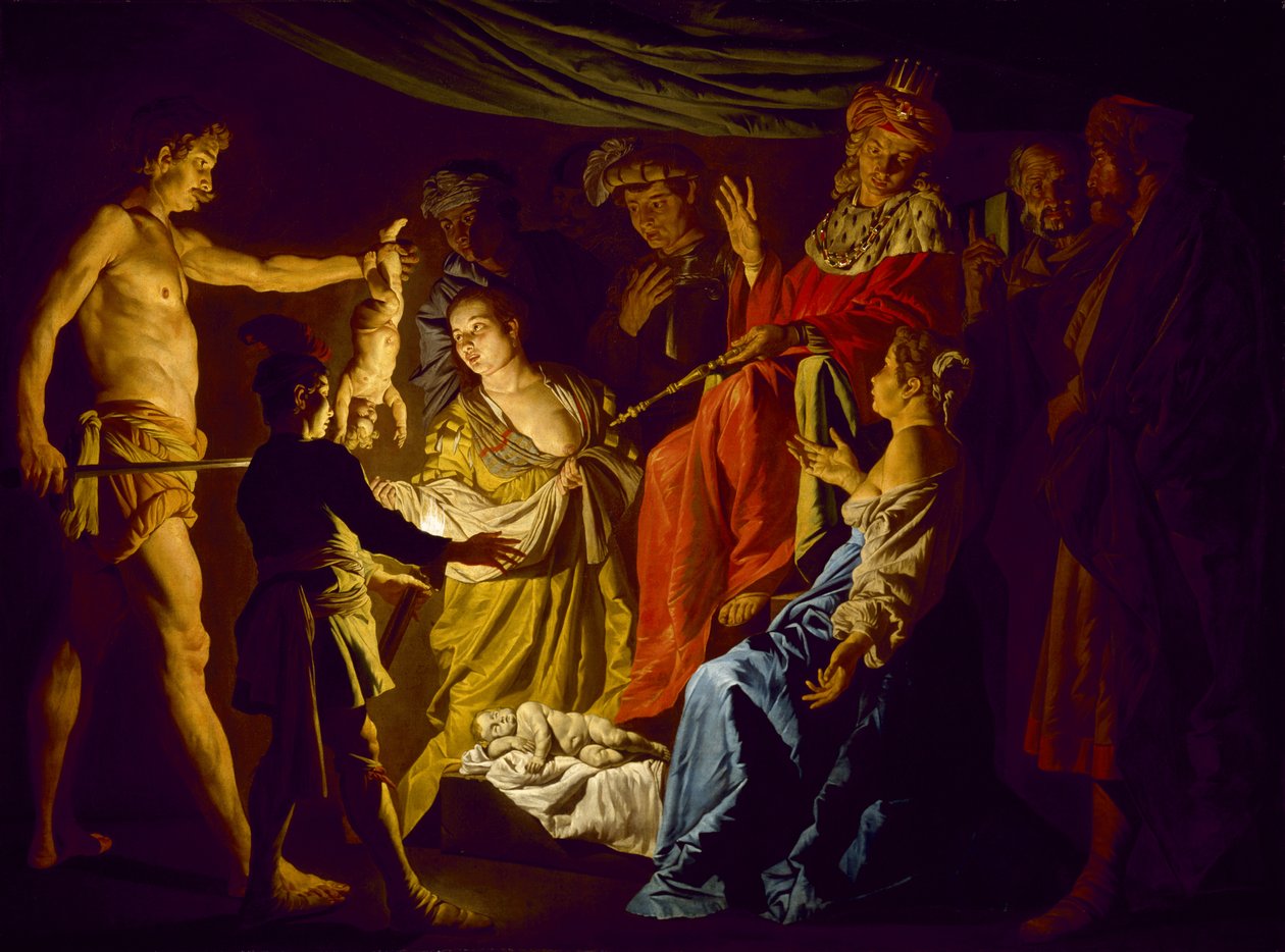 Wyrok Salomona, ok. 1640 autorstwa Matthias Stomer