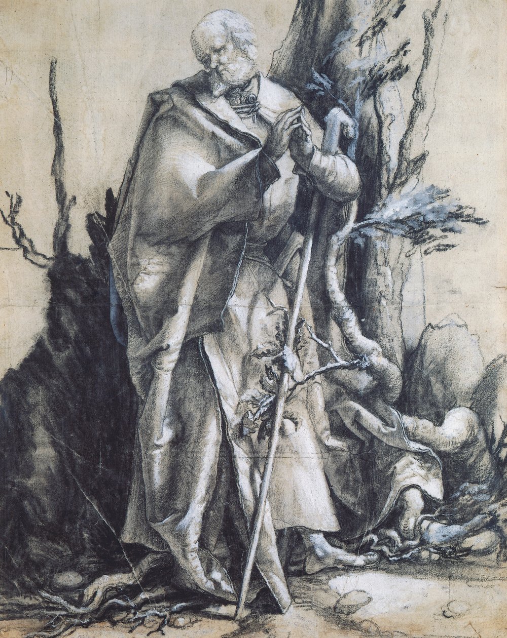 Św. Jan w lesie, ok. 1515, Matthias Grunewald (1470-1528), czarna kreda na papierze, 37x29 cm. Niemcy autorstwa Matthias (c.1480 1528) Grunewald