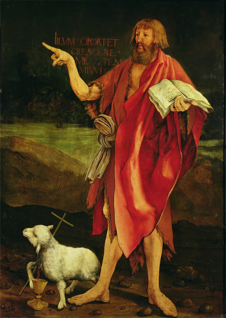 Jan Chrzciciel z ołtarza z Isenheim, ok. 1512-16 (olej na płycie) autorstwa Matthias (c.1480-1528) Grunewald