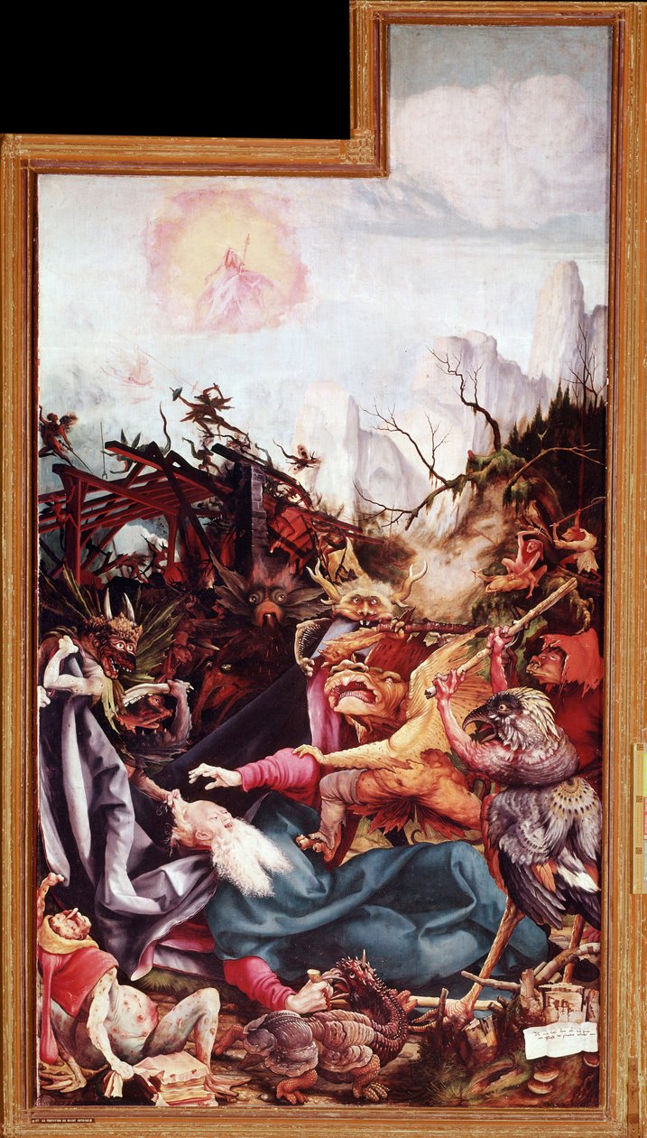 Kuszenie św. Antoniego Wielkiego, Ołtarz z Issenheim (olej na desce) autorstwa Matthias (c.1480 1528) Grunewald
