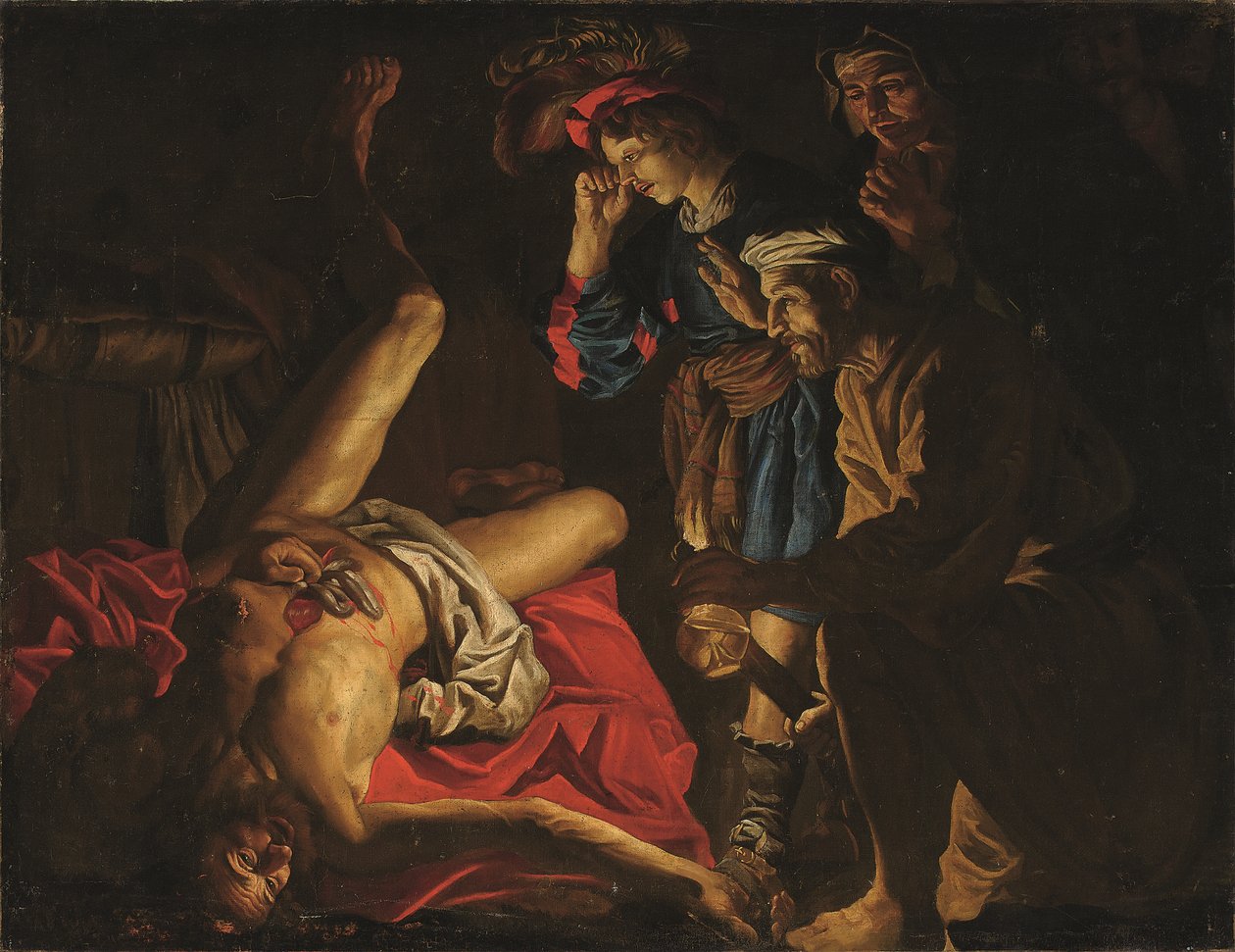 Śmierć Cato (olej na płótnie) autorstwa Matthias (c.1600 p.1650) (studio of) Stomer