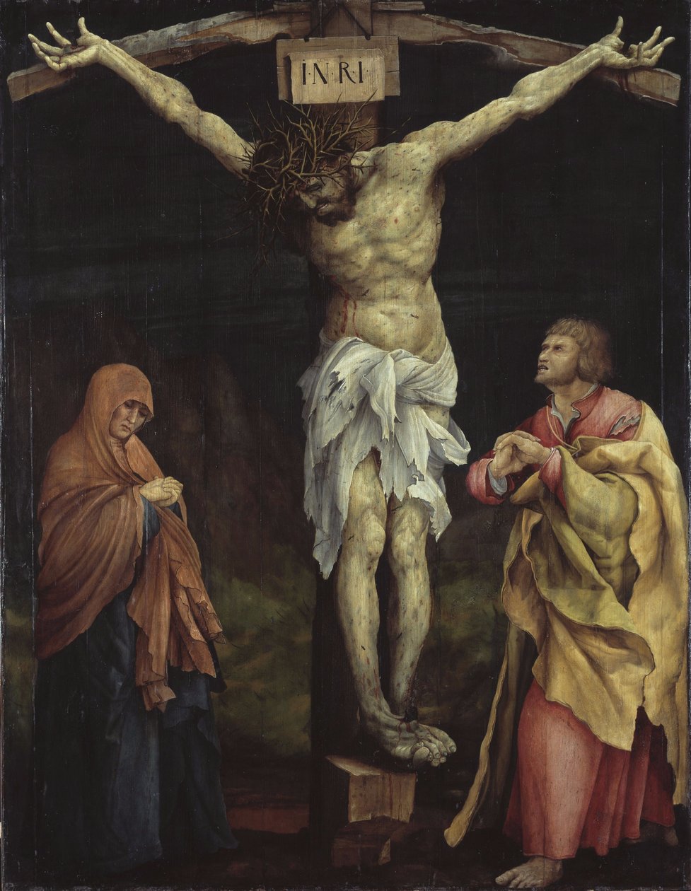 Niemiecki: Ołtarz z Tauberbischofsheim, scena: Chrystus na krzyżu między Marią i Janem Ołtarz z Tauberbischofsheim autorstwa Matthias Grünewald