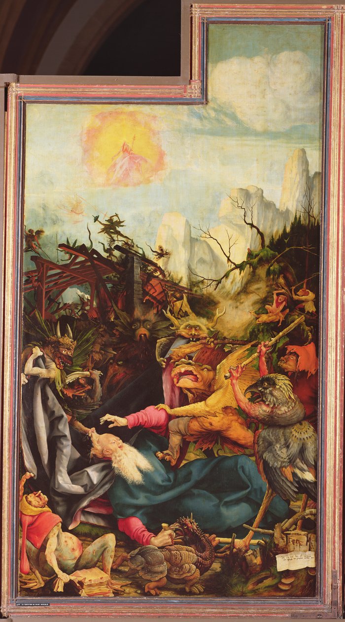 Kuszenie św. Antoniego, z Ołtarza Isenheim, ok. 1512-16 autorstwa Matthias Grünewald