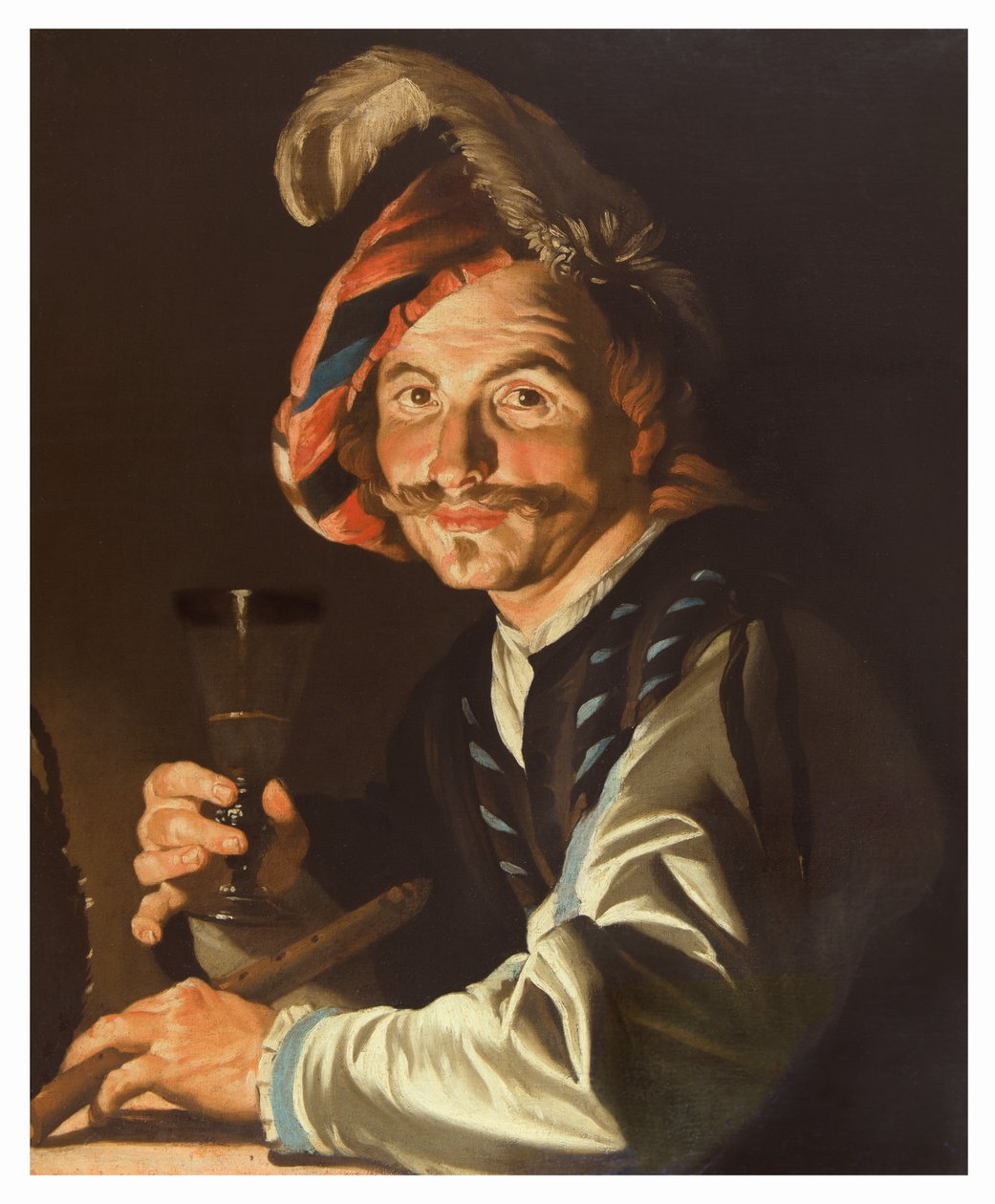 Flecista z kieliszkiem wina, ok. 1615-50 (olej na płótnie) autorstwa Matthias Stom