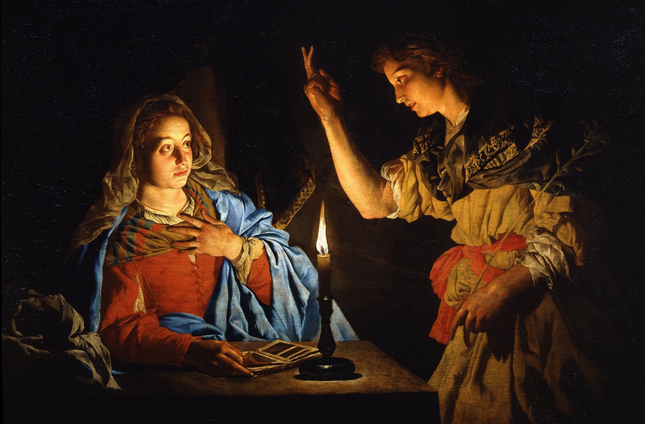 Zwiastowanie, początek XVII wieku. autorstwa Matthias Stomer