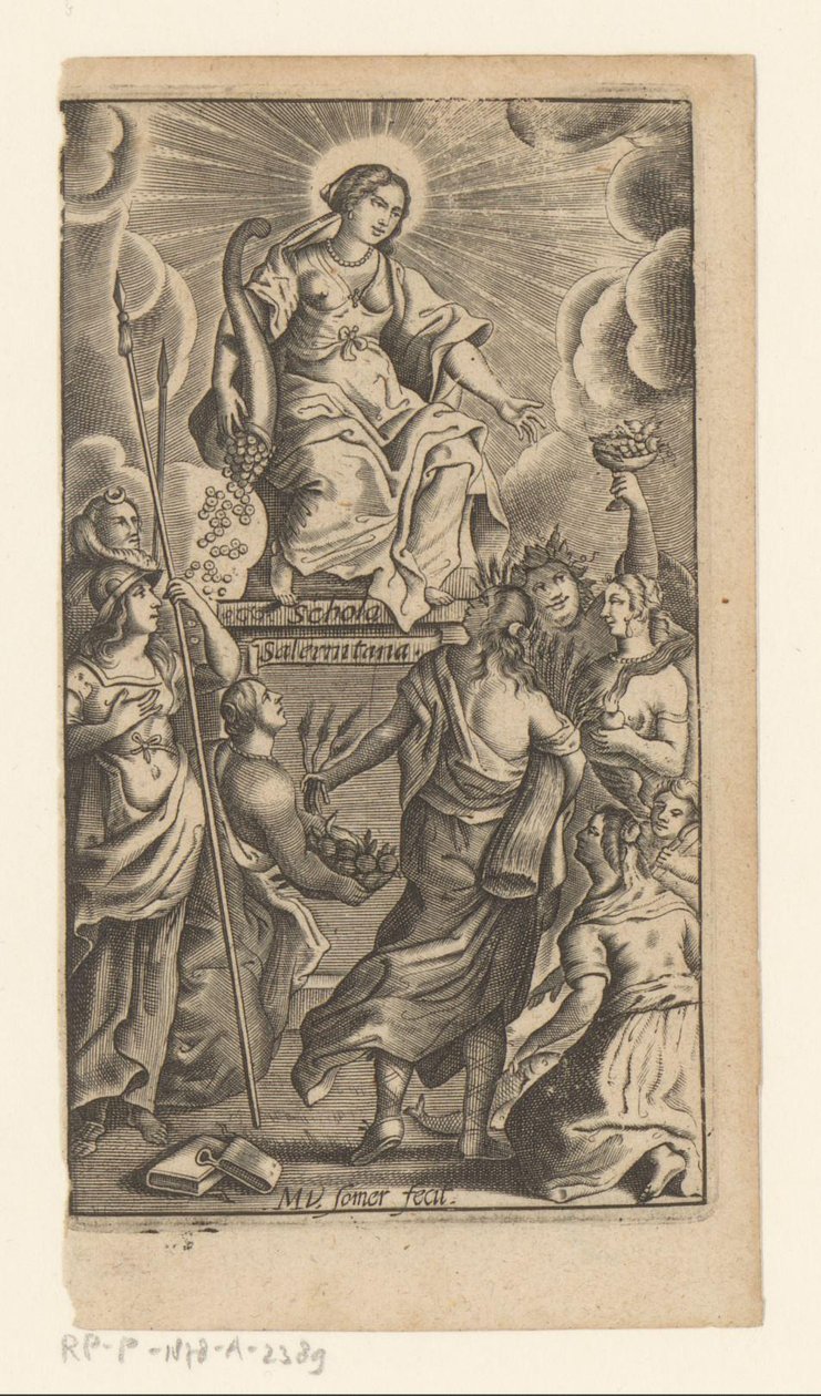 Personifikacja Hojności (Liberalitas) Strona tytułowa dla: Johannes de Mediolano, Schola Salernitana, 1649 autorstwa Matthias van Sommer