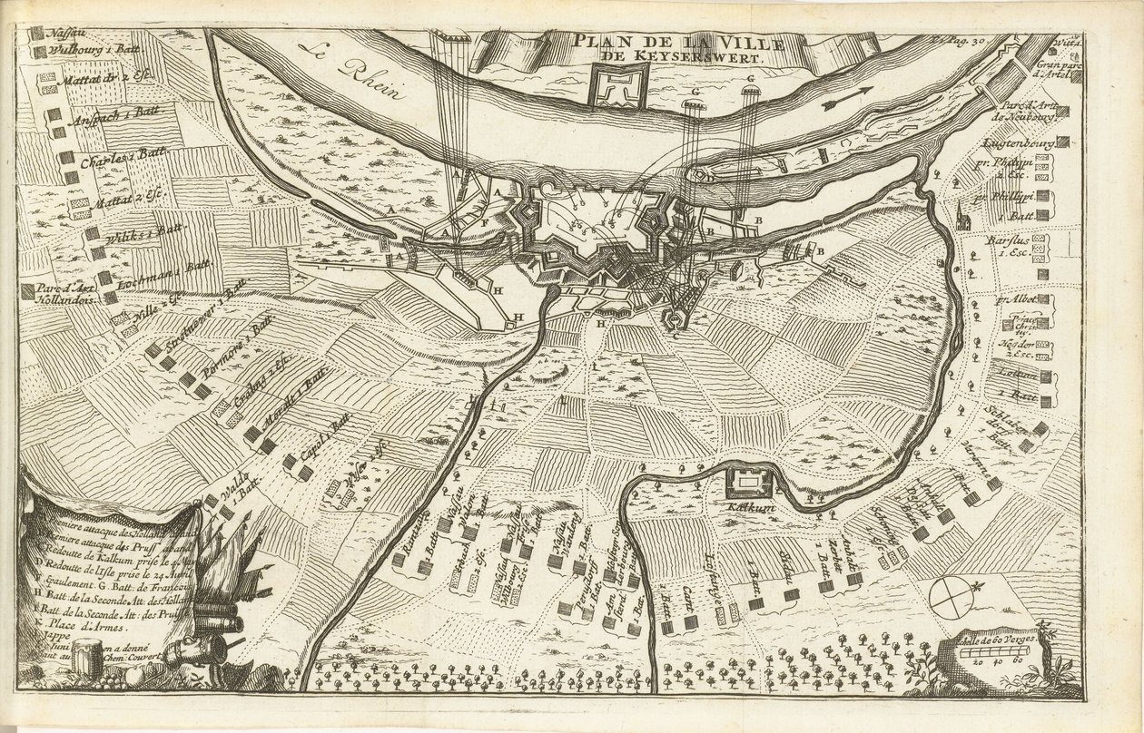 Oblężenie Keizersweerd, 1702 Plan de la Ville de Keyserswert (tytuł na obiekcie) autorstwa Matthijs Pool (possibly)