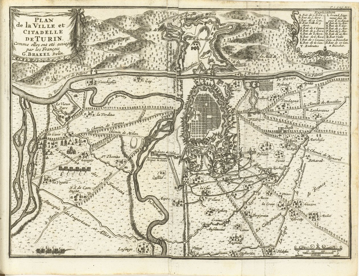 Beleg van Turijn, 1706 Plan miasta i cytadeli w Turynie obleganych przez Francuzów (tytuł na obiekcie) autorstwa Matthijs Pool (possibly)