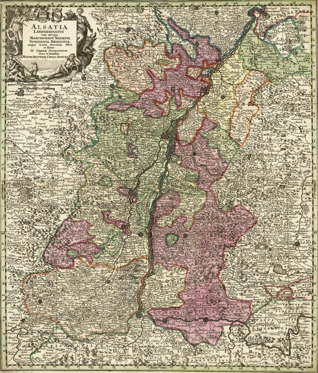 Mapa Alzacji, Badenii, Sundgau i Breisgau autorstwa Georg Matthäus Seutter