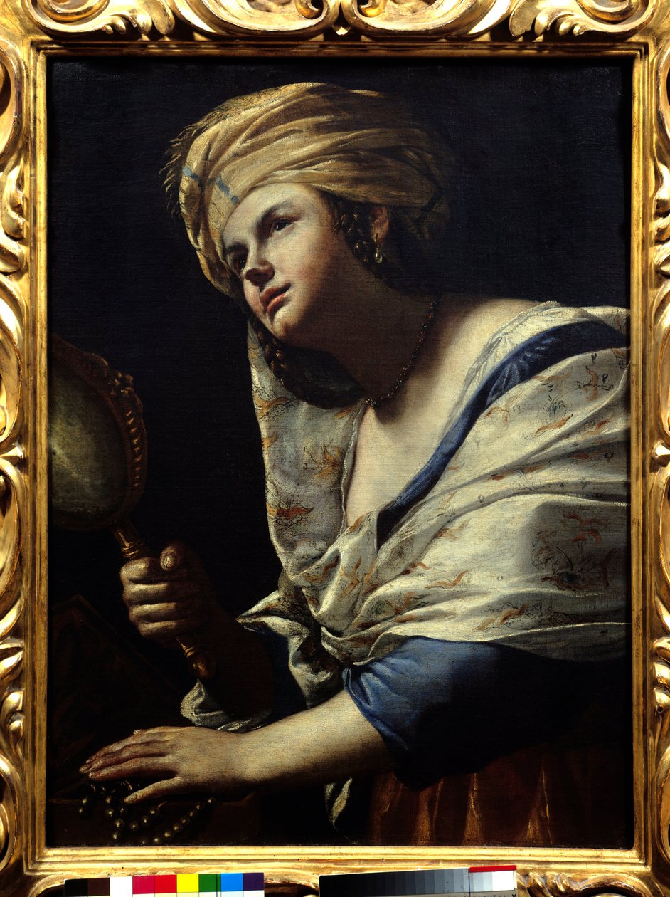 Vanite Woman z turbanem i lustrem - Obraz Mattia Preti (1613-1699) XVII-wieczna Florencja, galeria Uffizi autorstwa Mattia Preti
