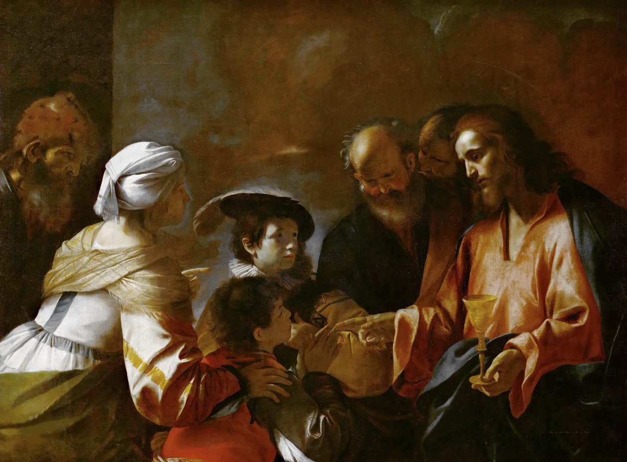 Chrystus błogosławi dzieci Niech małe dzieci przyjdą do mnie, ok. godz. 1635. autorstwa Mattia Preti
