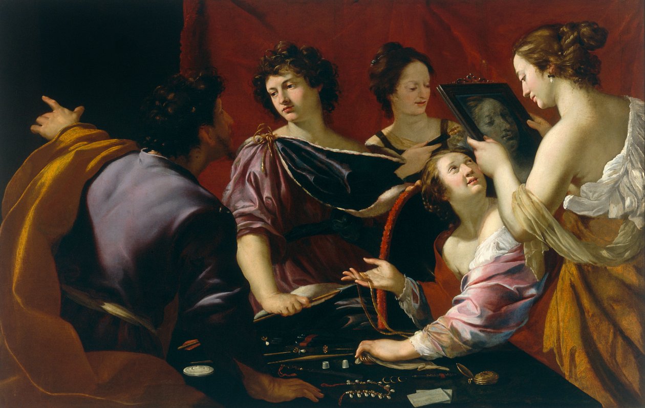 Tasso na dworze Ferrary (albo Alegoria Pięciu Zmysłów), szczegół alegorii widzenia, ok. 1630-90 autorstwa Mattia Preti