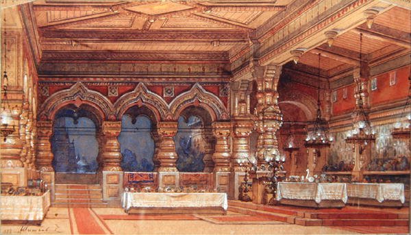 Scenografia do "Nimfy wodnej" Dargomyskiego, 1888 (pióro, pędzel, gwasz i złoto na tekturze) autorstwa Matvey Andreyevich Shishkov