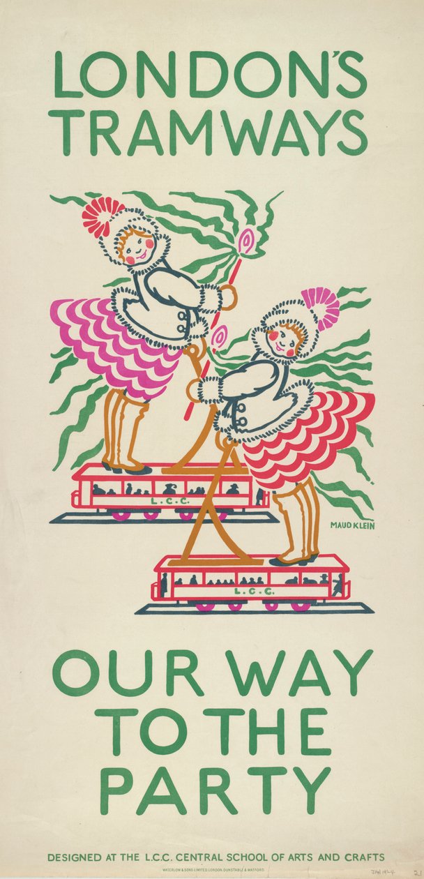 „Nasza droga na imprezę”, plakat Rady Hrabstwa Londynu LCC Tramways, 1924 autorstwa Maud Klein