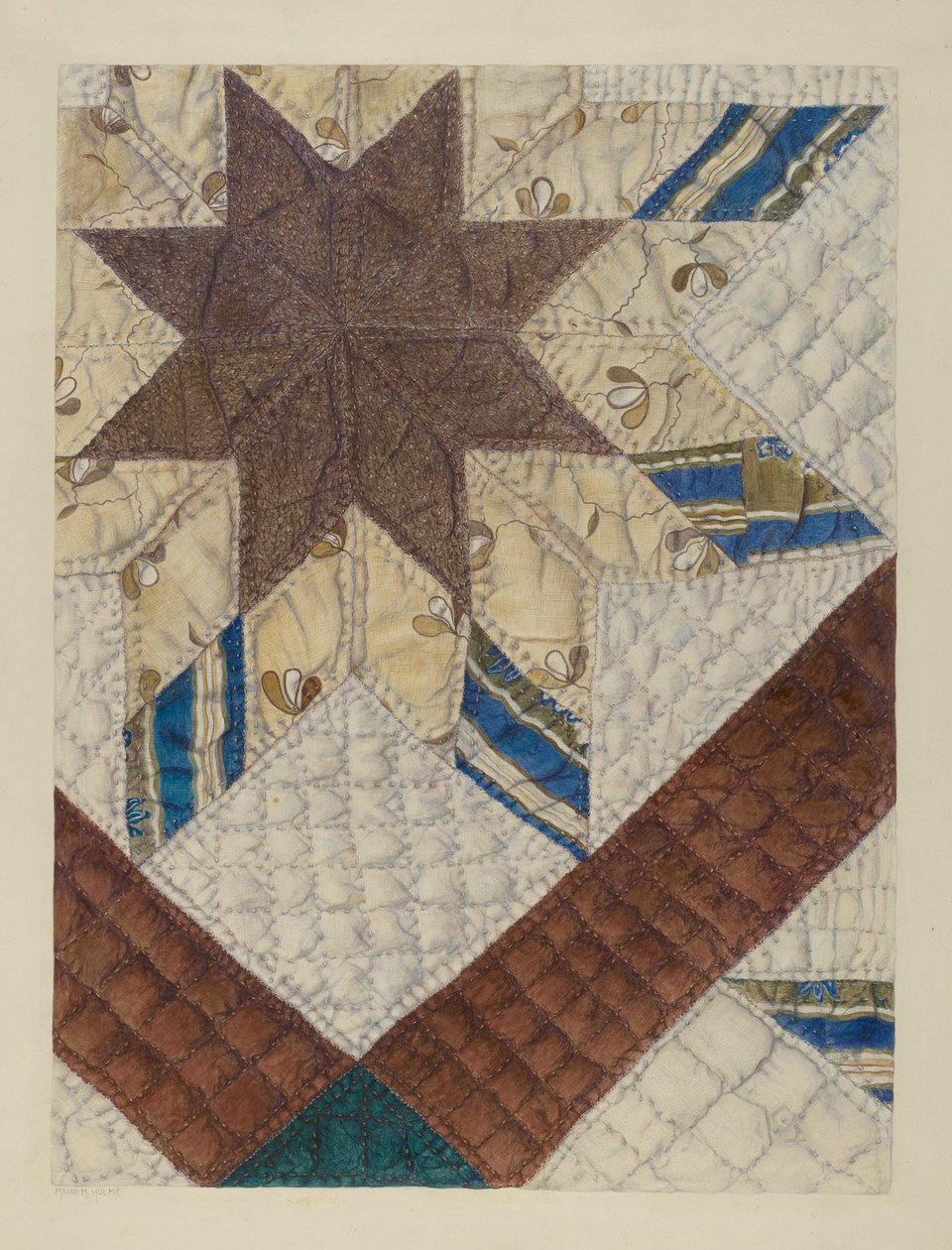 Kołdra patchworkowa z podwójną gwiazdą 1939. autorstwa Maud M Holme