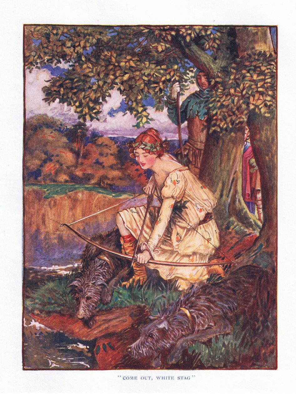 Wyszedł biały jeleń, ilustracja z Lady And Fairy Tales, 1914 autorstwa Maud Tindal Atkinson