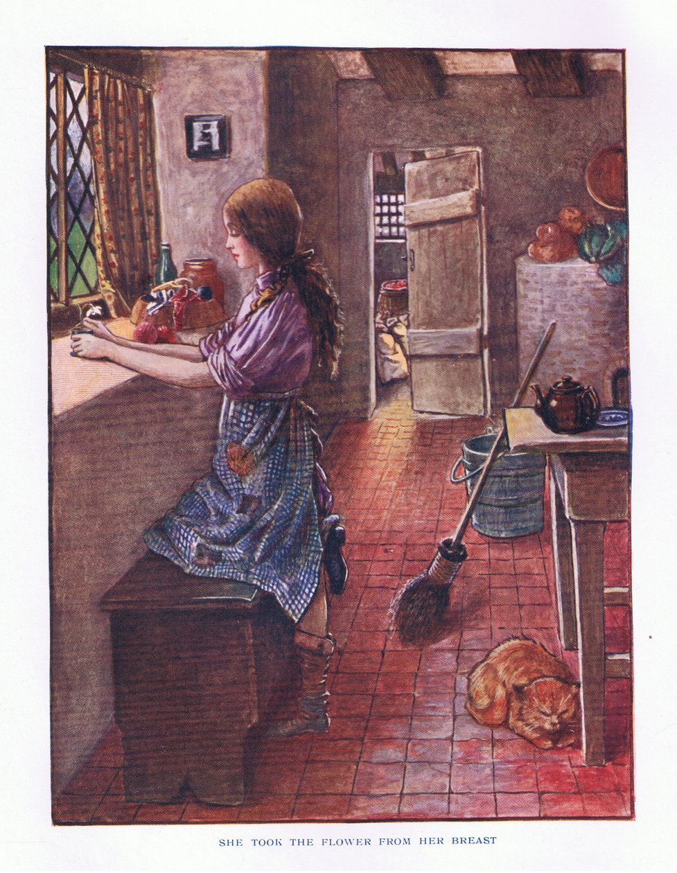 Wyjęła kwiat z piersi, ilustracja z Lady And Fairy Tales, 1914 autorstwa Maud Tindal Atkinson