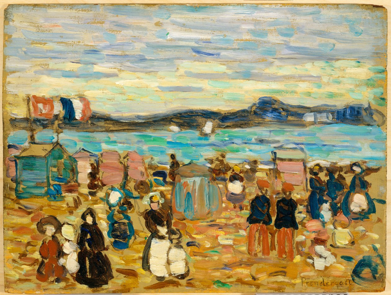 Namioty kąpielowe, St. Malo, 1907 autorstwa Maurice Brazil Prendergast