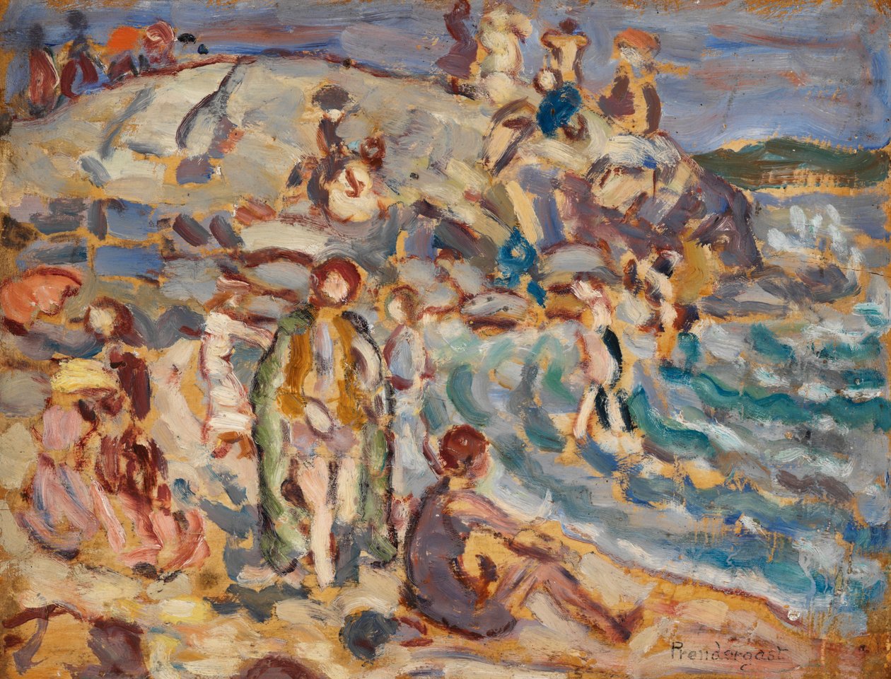 Scena na plaży i wzgórze autorstwa Maurice Brazil Prendergast