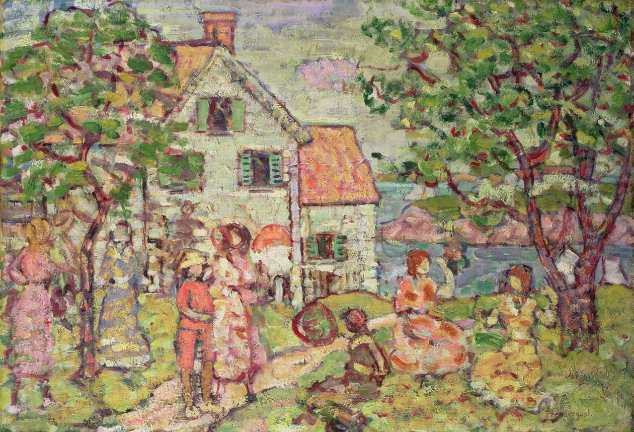 Plaża i dwa domy, 1916-18 autorstwa Maurice Brazil Prendergast