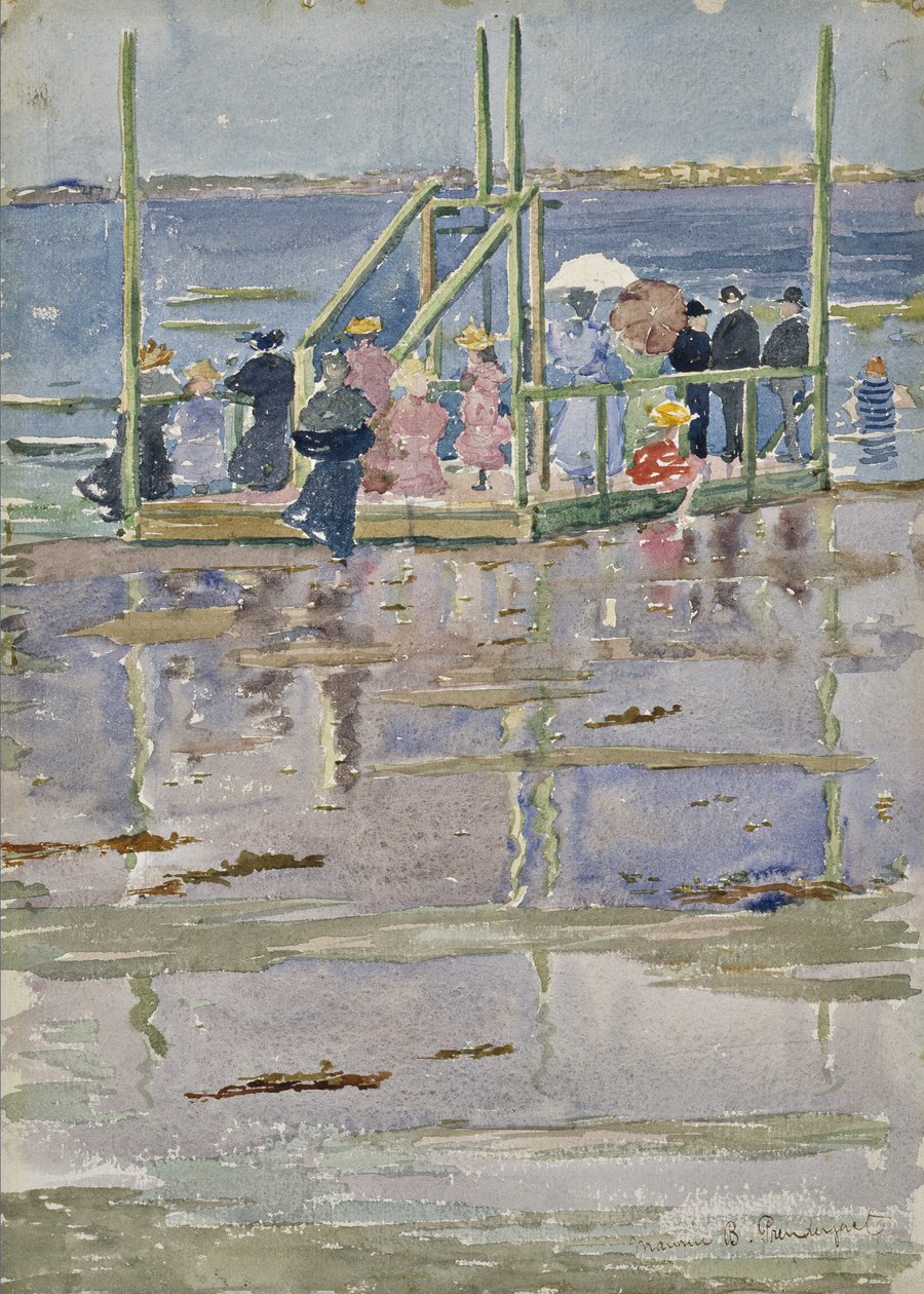 Float at Low Tide, Revere Beach, c.1896-1897 (toaleta i grafit na papierze tkanym) autorstwa Maurice Brazil Prendergast