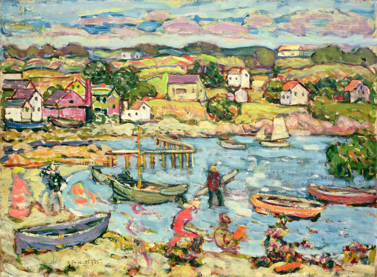 Krajobraz z łodziami wiosłowymi 1916-18 autorstwa Maurice Brazil Prendergast