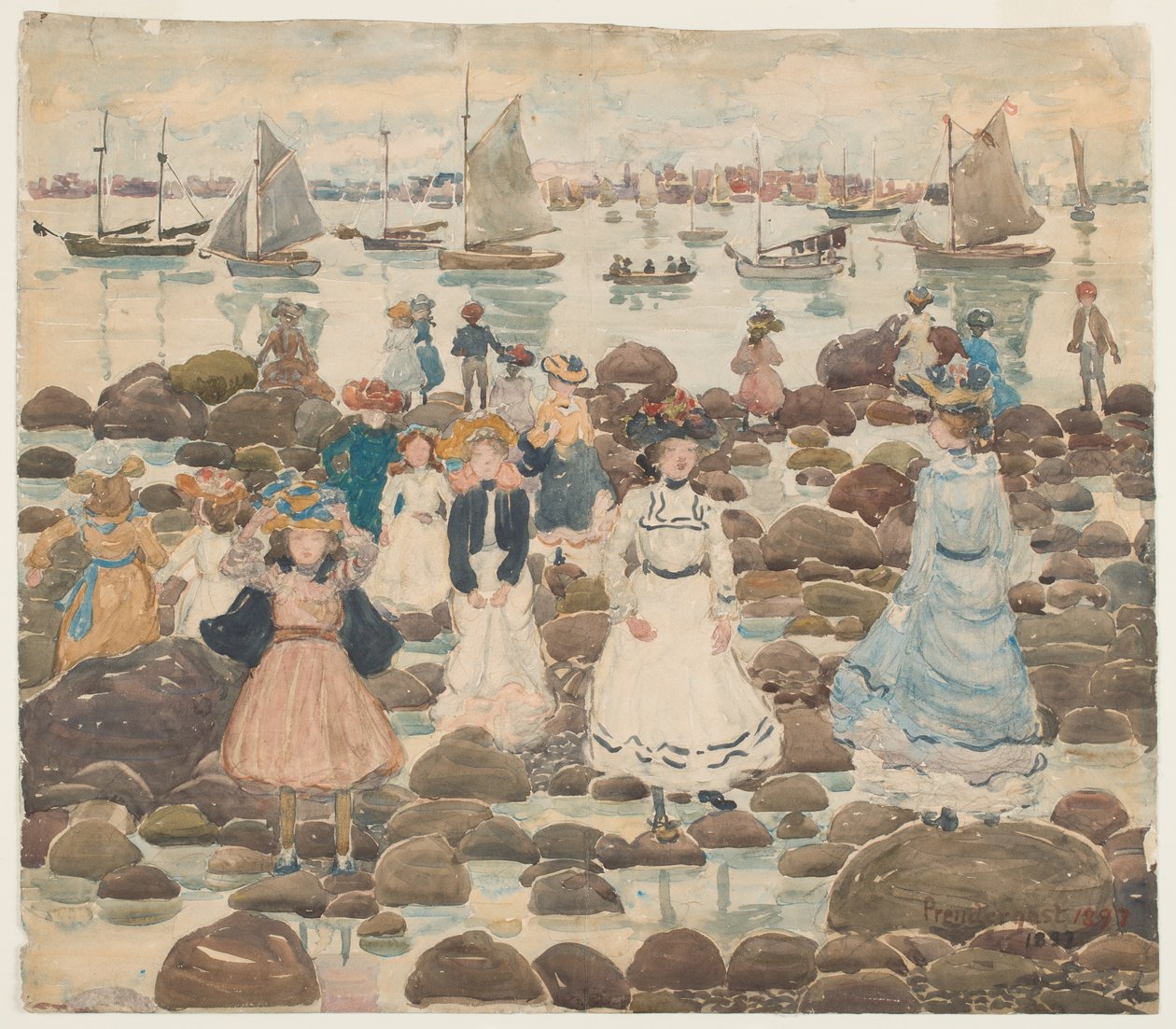 Odpływ, Beachmont, ok. 1902 (wc nad grafitem na papierze) autorstwa Maurice Brazil Prendergast