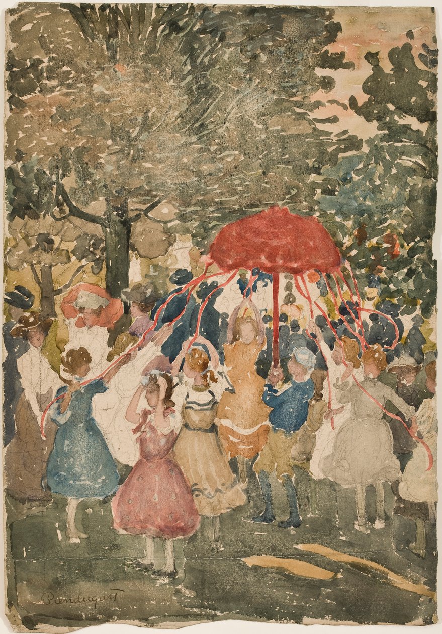 Słup majowy, 1902 (wc nad ołówkiem na papierze) autorstwa Maurice Brazil Prendergast