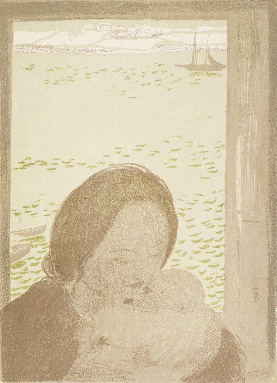 Matka i dziecko nad morzem w Pouldu, 1900 (kolor lito na papierze tkanym) autorstwa Maurice Denis