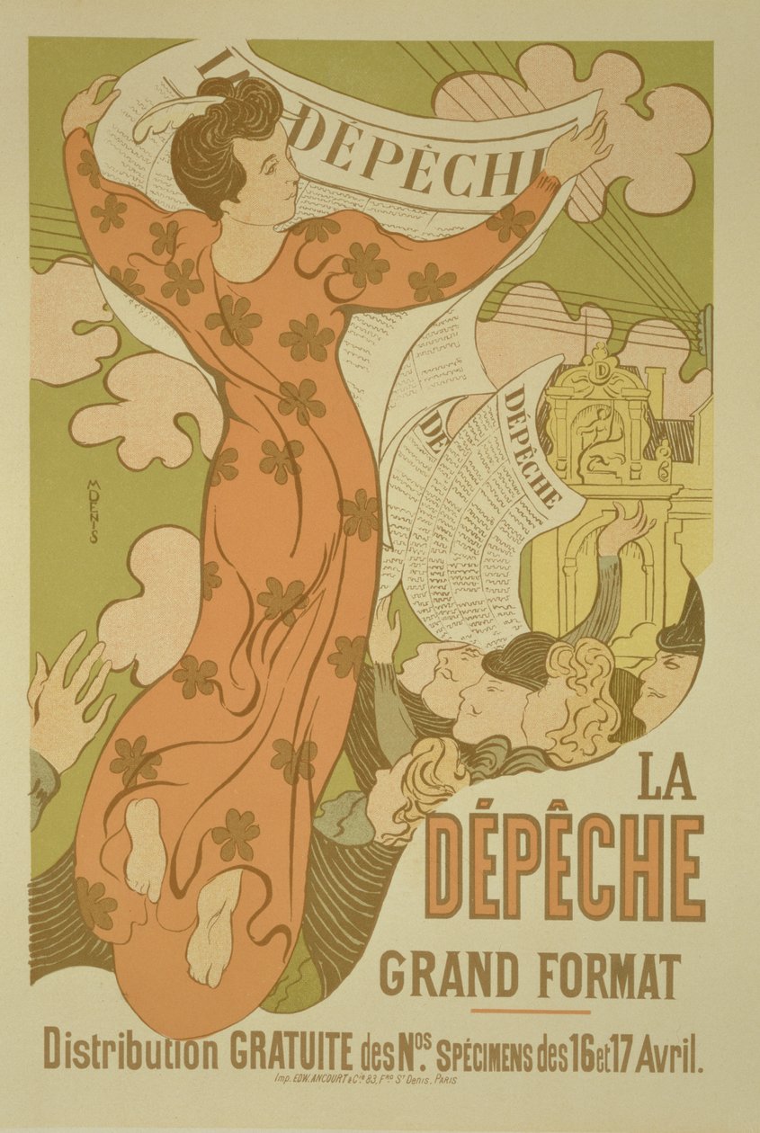 Reprodukcja plakatu reklamującego gazetę "La Depeche de Toulouse", 1892 r. autorstwa Maurice Denis