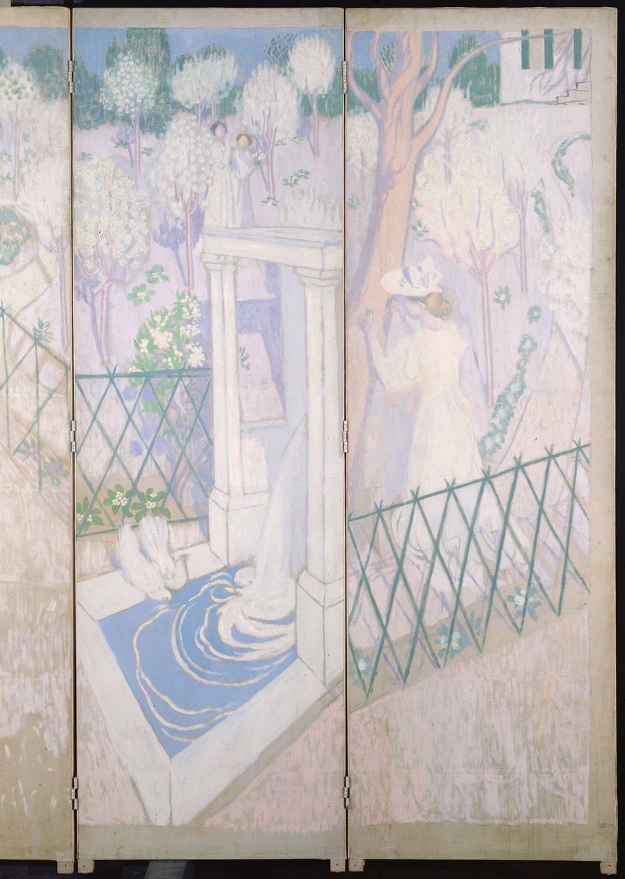 Parawan z gołębiami, fragment prawej strony paneli, ok.1896 olej na płótnie autorstwa Maurice Denis