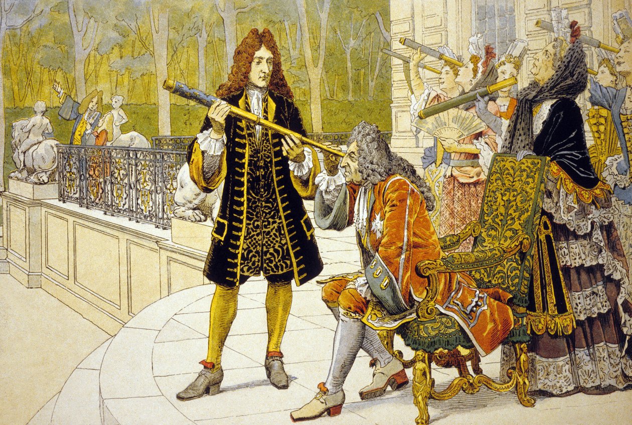 Ludwik XIV i Jacques Cassini kolor lito autorstwa Maurice Leloir