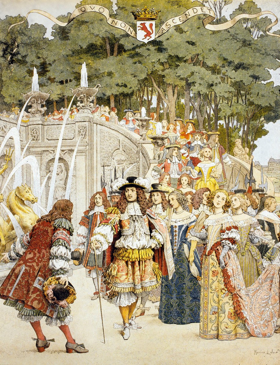 Nicolas Fouquet odbiera króla Ludwika XIV w Chateau de Vaux Le Vicomte, Francja, 17 sierpnia 1661 (wc na papierze) autorstwa Maurice Leloir