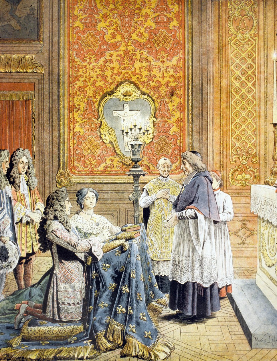 Tajne wesele króla Ludwika XIV i Franciszka dAubigne, pani de Maintenon, 9-10 października 1683, arcybiskupa Paryża Francois Harlay de Champvallon i Pere Lachaise, w obecności Monseigneur autorstwa Maurice Leloir