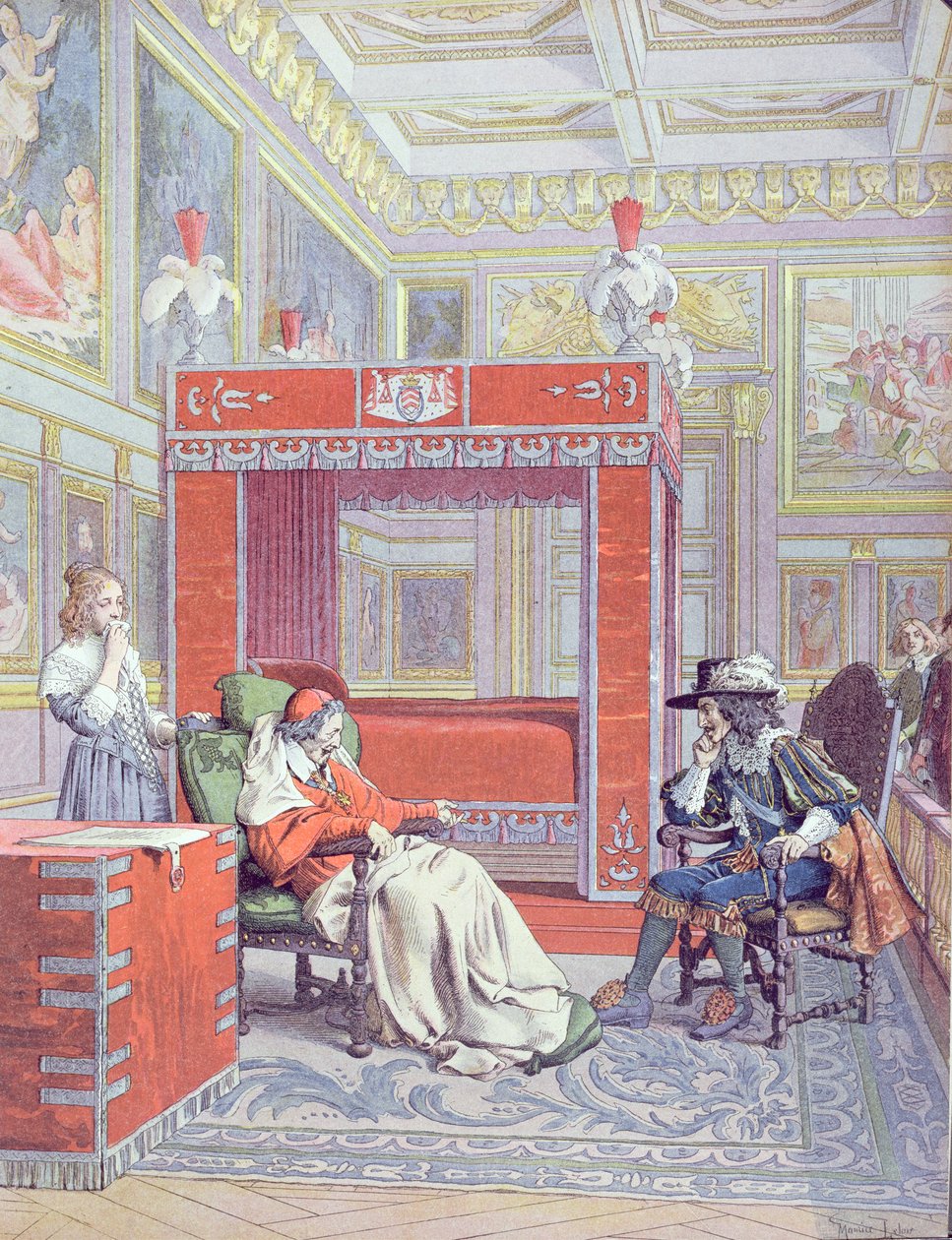 Śmierć Armanda-Jeana du Plessis, kardynała Richelieu (1585-1642), ilustracja z życia Richelieu autorstwa Theodore Camu, 1910 autorstwa Maurice Leloir