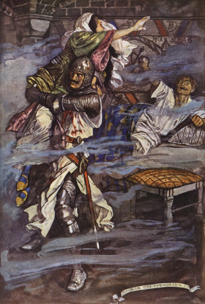 Ilustracja do Ivanhoe autorstwa Sir Waltera Scotta (kolorowa litografia) autorstwa Maurice (after) Greiffenhagen