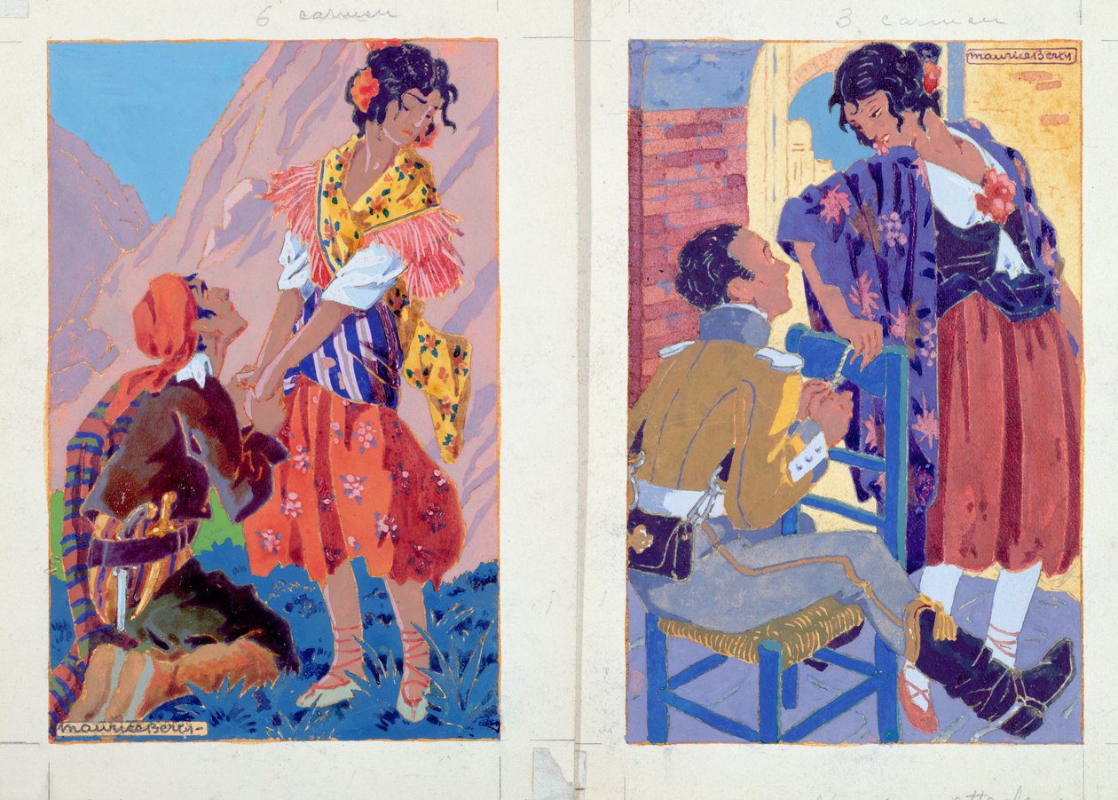 Ilustracje do wydania „Carmen” Prospera Merimee (1803-70) ok. 1930 (akwarela i gwasz na papierze) autorstwa Maurice Berty