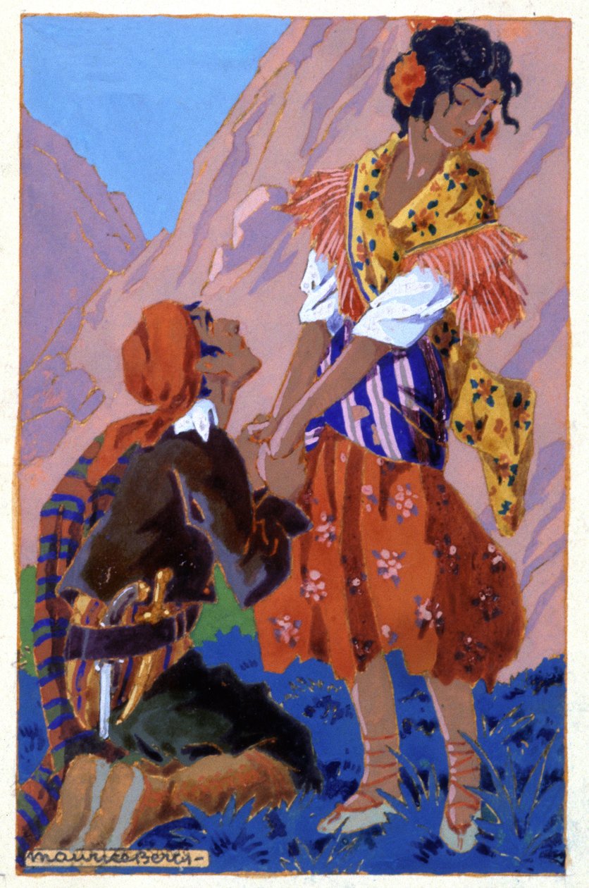 Spotkanie Don Jose i Carmen, ok. 1930 (ilustracja) autorstwa Maurice Berty