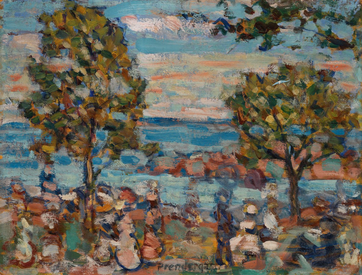 Scena na plaży z dwoma drzewami autorstwa Maurice Brazil Prendergast