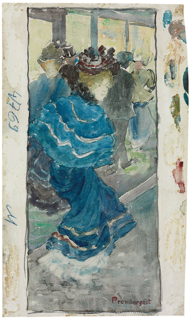 Elegancka kobieta w niebieskiej sukience, ok. 1893-94 autorstwa Maurice Brazil Prendergast
