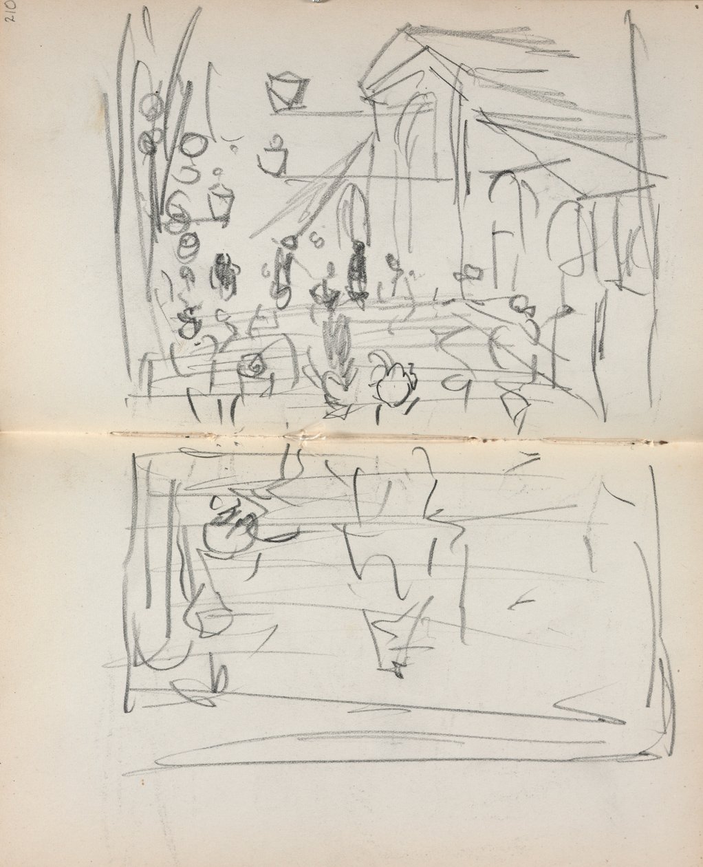 Włoski Sketchbook: Bridge with Figures strona 209 i 210, 1898-1899. autorstwa Maurice Brazil Prendergast