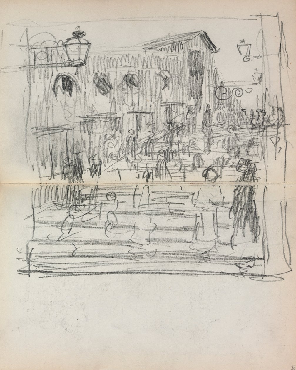 Włoski Sketchbook: Bridge with Figures str. 93 i 94, 1898-1899. autorstwa Maurice Brazil Prendergast