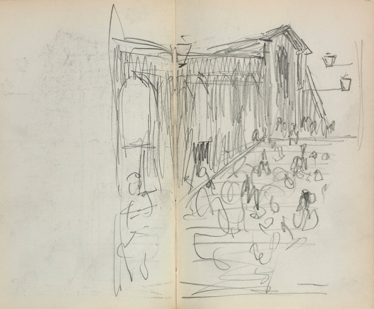 Włoski Sketchbook: Bridge with Figures strony 95 i 96, 1898-1899. autorstwa Maurice Brazil Prendergast