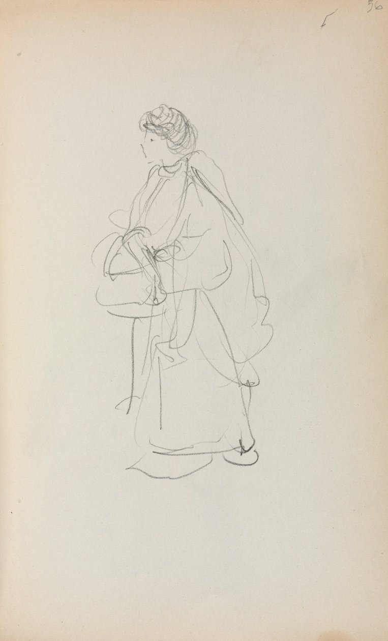 Włoski szkicownik: Stojąca kobieta trzymająca torbę, strona 56, 1898-1899. autorstwa Maurice Brazil Prendergast