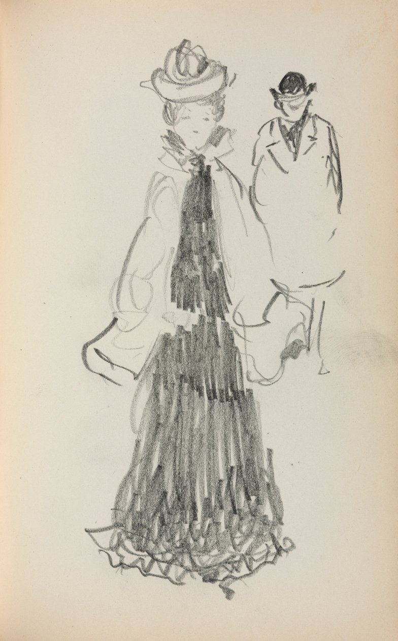Szkicownik włoski: Stojąca kobieta i mężczyzna, strona 125, 1898-1899. autorstwa Maurice Brazil Prendergast