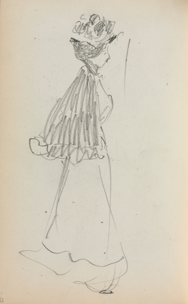 Szkicownik włoski: Stojąca kobieta na stronie profilu 130, 1898-1899. autorstwa Maurice Brazil Prendergast
