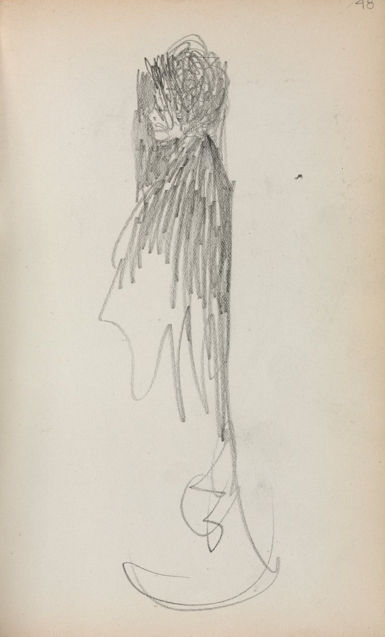 Szkicownik włoski: Stojąca kobieta na stronie profilu 48, 1898-1899. autorstwa Maurice Brazil Prendergast