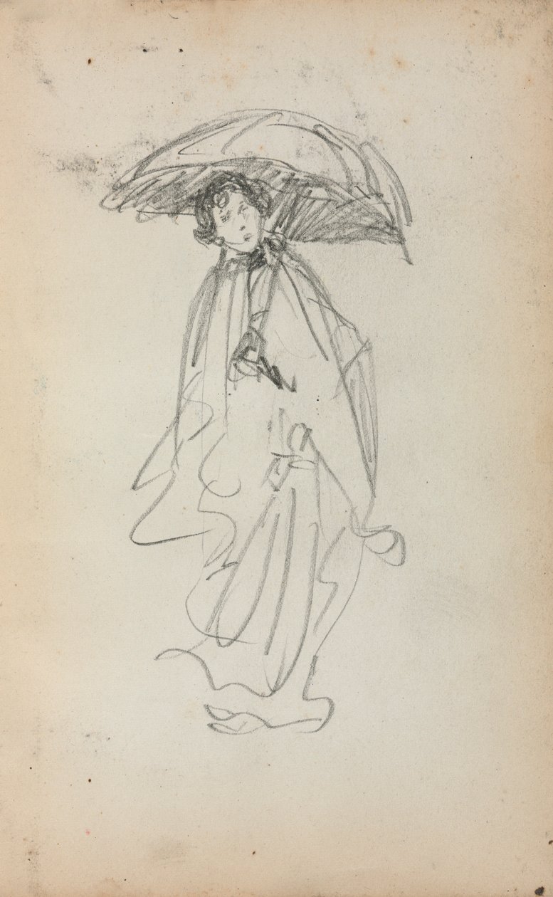 Szkicownik włoski: Stojąca kobieta z parasolem strona 259, 1898-1899. autorstwa Maurice Brazil Prendergast