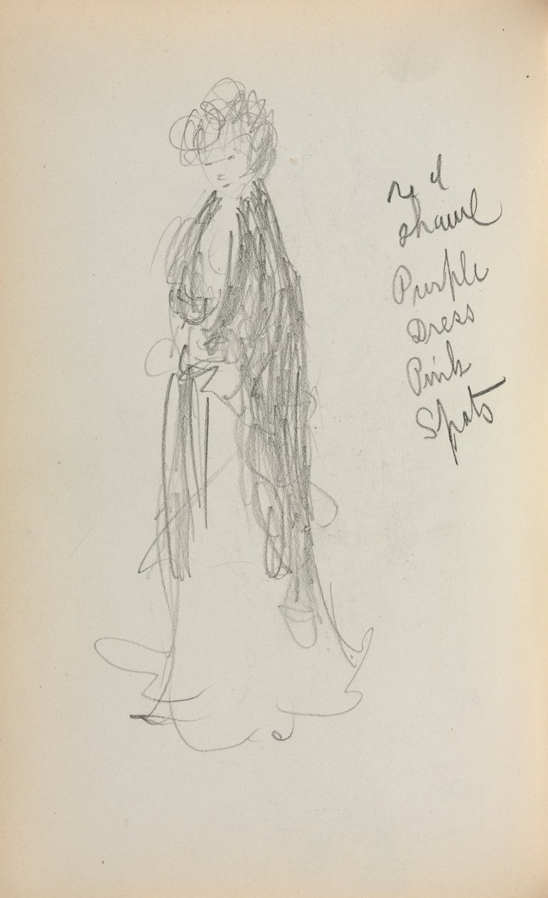 Szkicownik włoski: Stojąca kobieta z szalem strona 53, 1898-1899. autorstwa Maurice Brazil Prendergast