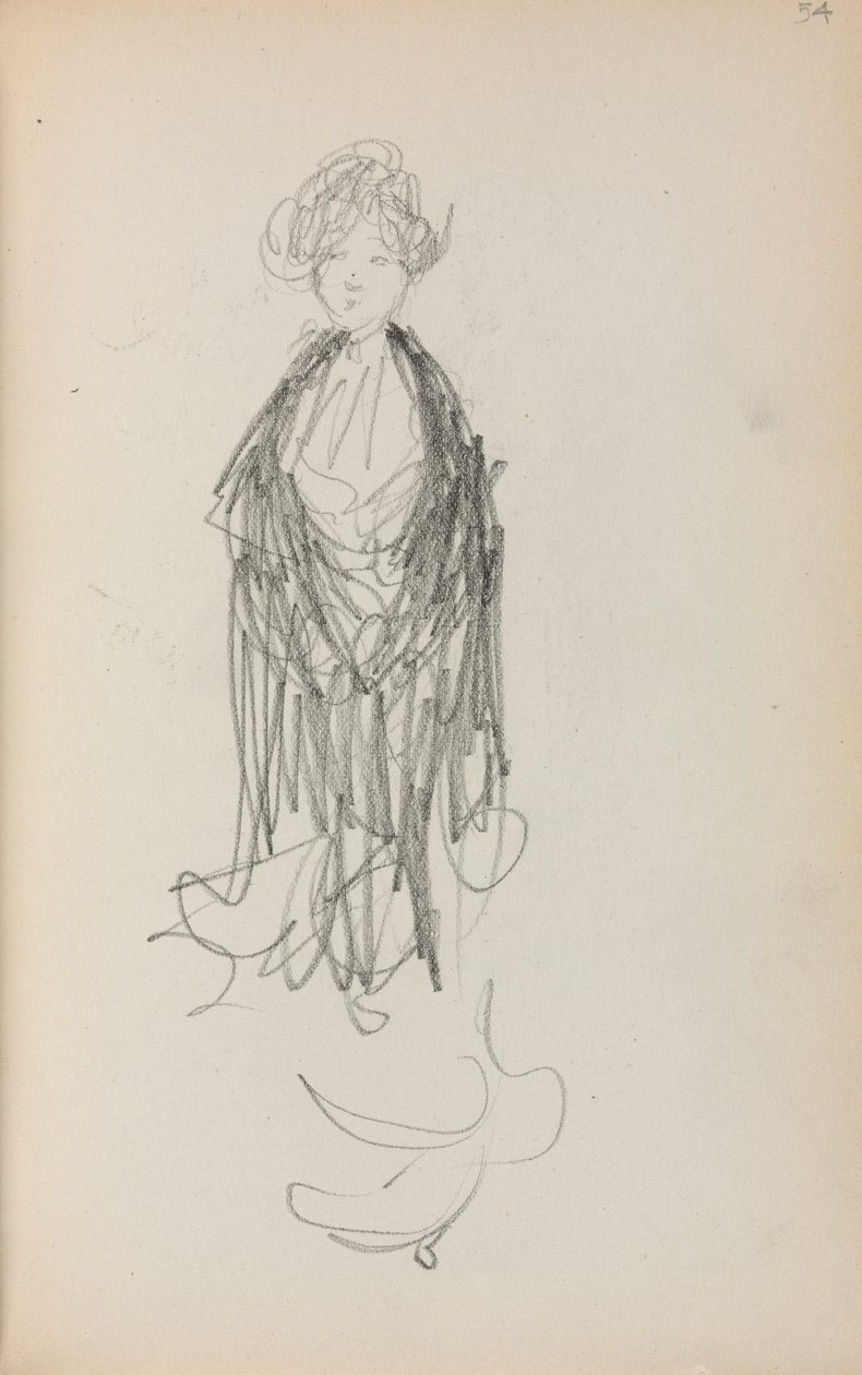 Szkicownik włoski: Stojąca kobieta z szalem strona 54, 1898-1899. autorstwa Maurice Brazil Prendergast